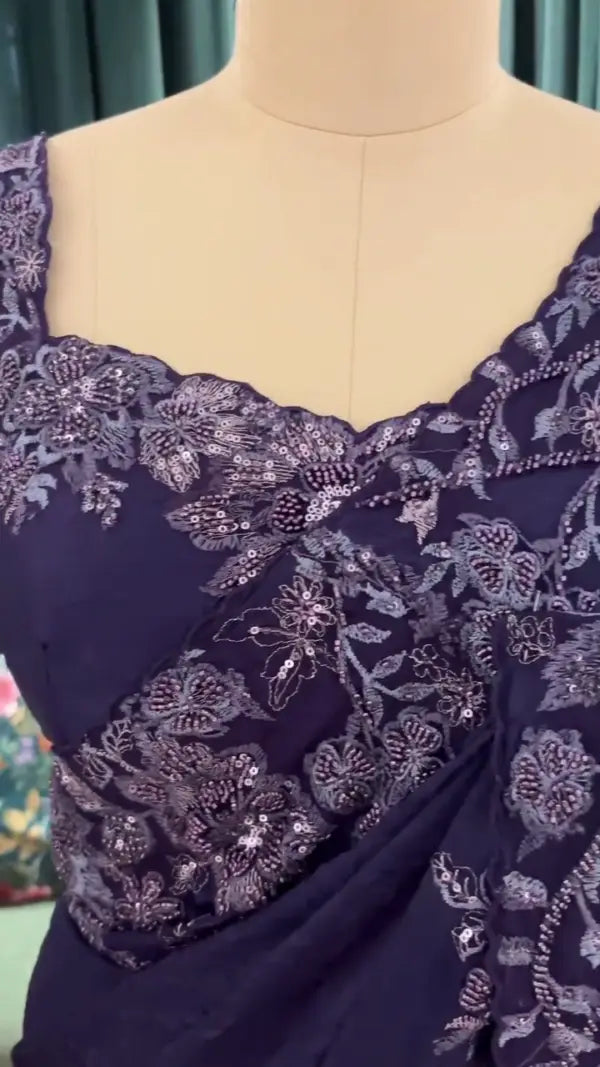 Elegant Navy Blue Saree