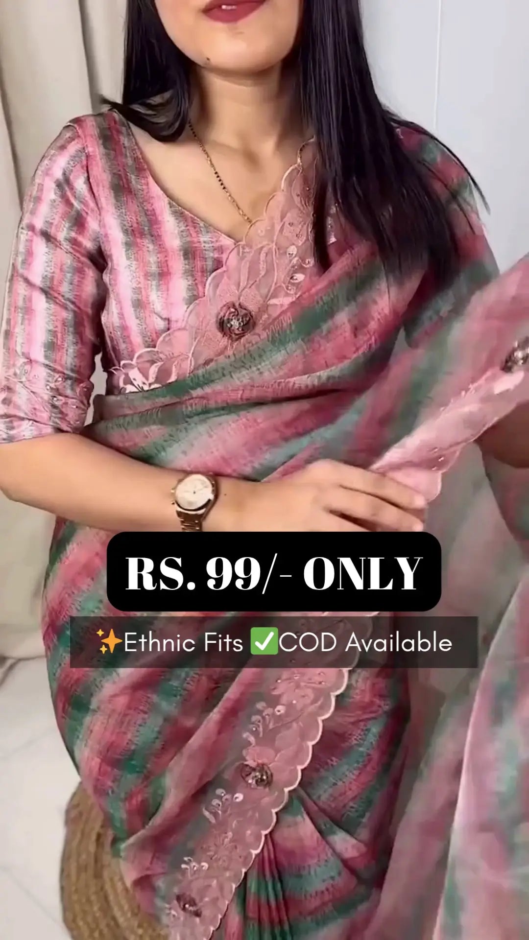 Elegant in Every Stripe – Light, Lace-Edged Saree