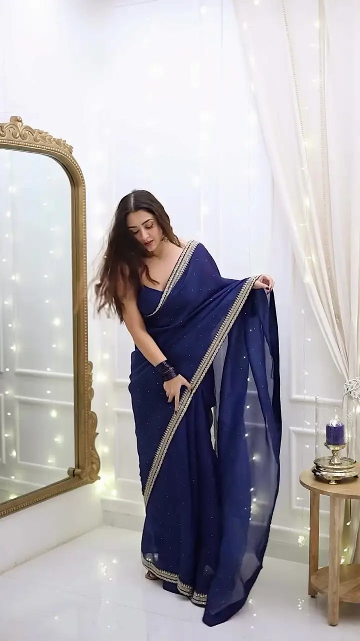Graceful navy blue georgette saree