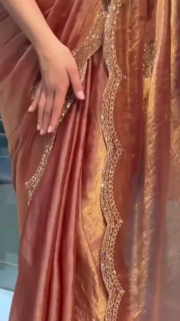 Copper-Rust Shimmering Silk Saree