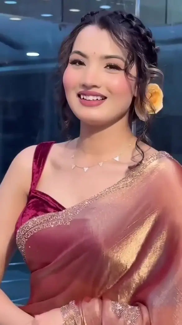 Copper-Rust Shimmering Silk Saree