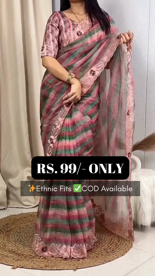 Elegant in Every Stripe – Light, Lace-Edged Saree