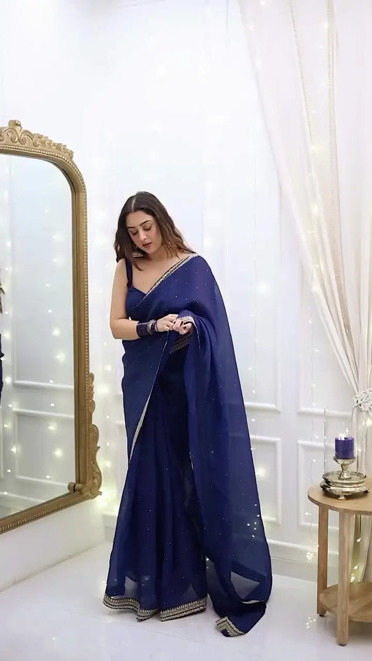 Graceful navy blue georgette saree