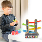 Wooden Ramp Racer Race Track Vehicle Play Sets With 4 Mini Racers (With Handle)