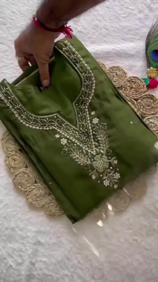 Graceful Olive Green Embroidered Kurta Set