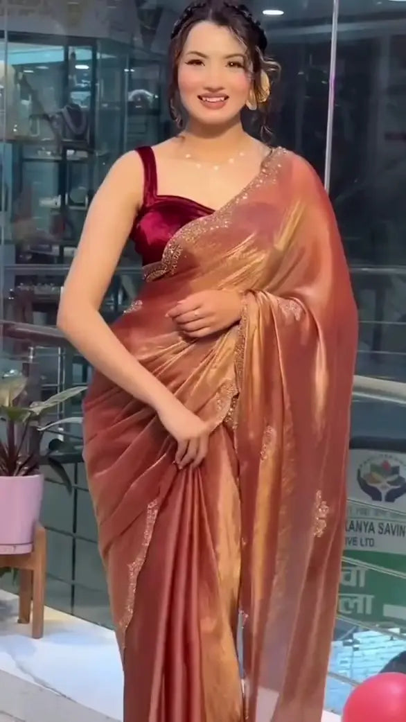 Copper-Rust Shimmering Silk Saree